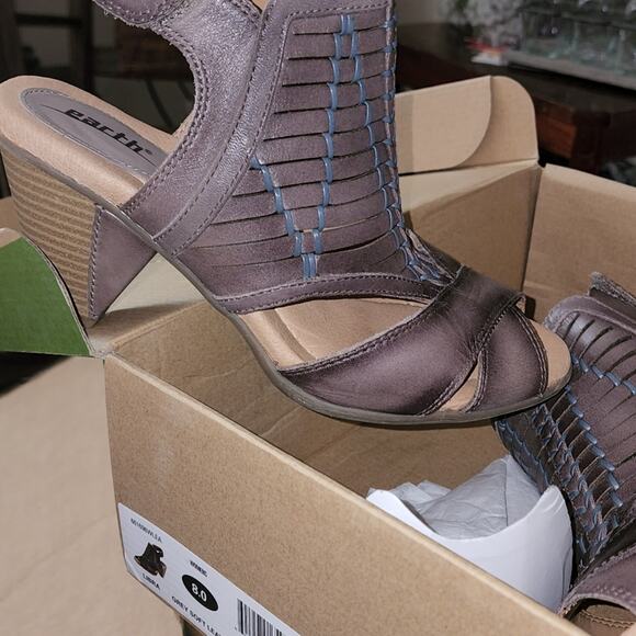 EARTH NWT WOMENS LIBRA-GRY GRAY LEATHER STRAPS HEEL SHOES - Picture 1 of 9